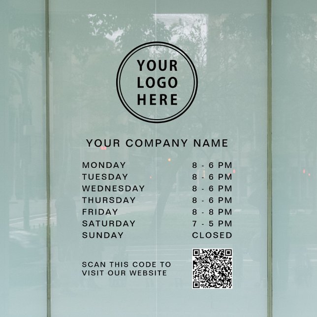 Öffnungszeiten Logo Erstellen Sie Ihren QR-Code Fensteraufkleber (Business Hours Logo Create Your QR Code Window Cling)
