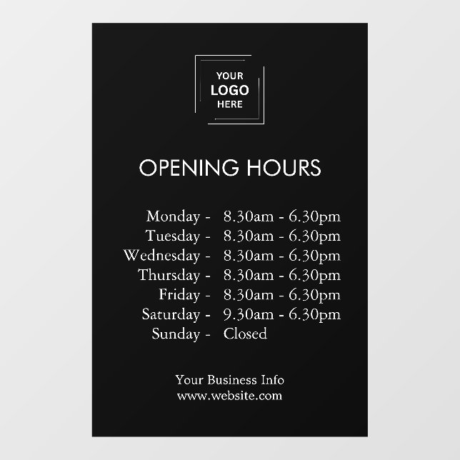 Öffnungszeiten | Maßgeschneiderte Geschäftszeiten  Fensteraufkleber (Blatt)