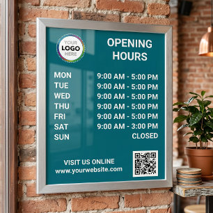 Öffnungszeiten mit Logo + QR-Code - Modern Poster
