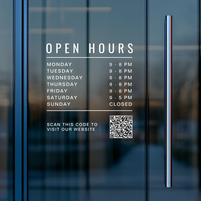 Öffnungszeiten-QR-Code für Unternehmen Fensteraufkleber (Business Open Hours QR Code Window Cling)