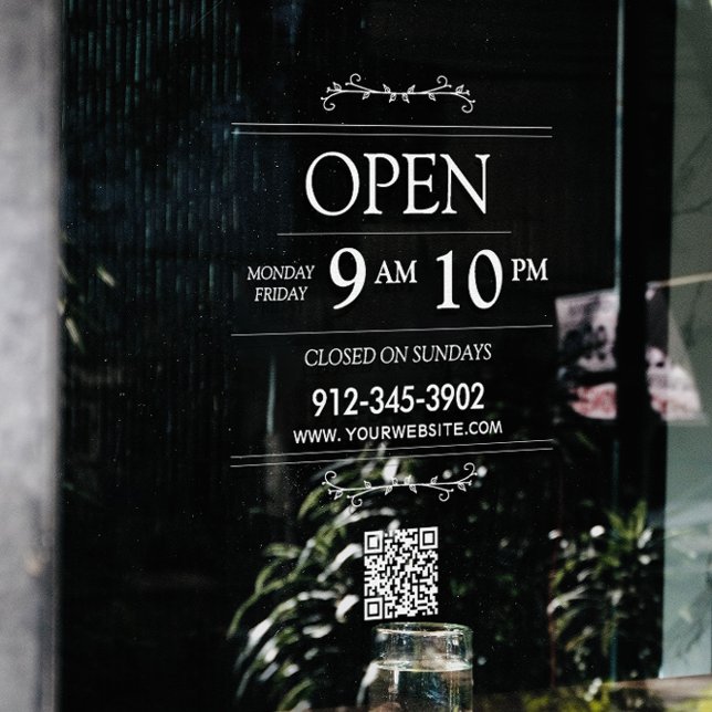 Öffnungszeiten Transparenter QR Code Moderner Fensteraufkleber (Opening Hours Transparent Qr Code Modern Window Cling)