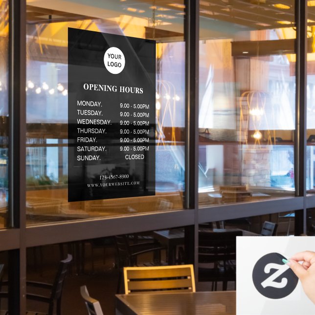 Öffnungszeiten Weiße einfache moderne Schrift Gesc Fensteraufkleber (Restaurantfenster)