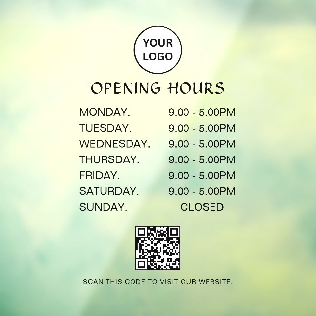 Öffnungszeiten Weiße Geschäft Moderne Schrift Qr Fensteraufkleber (Blatt 3)
