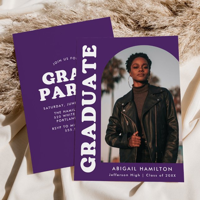 Offset Arch Lila Foto Graduation Party Einladung (Von Creator hochgeladen)