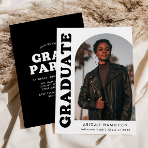 Offset Arch White and Black Foto Graduation Party Einladung