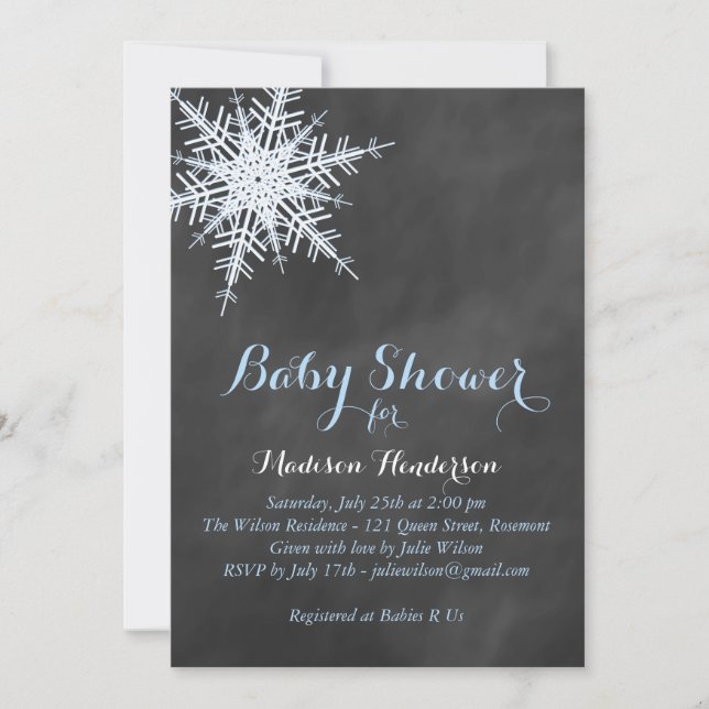 Offset Blue Chalk Snowflake Baby Dusche einladen Einladung (Vorderseite)