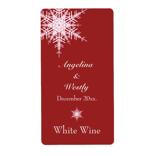 Offset Snowy Red Wedding Wine Label (Vorne)