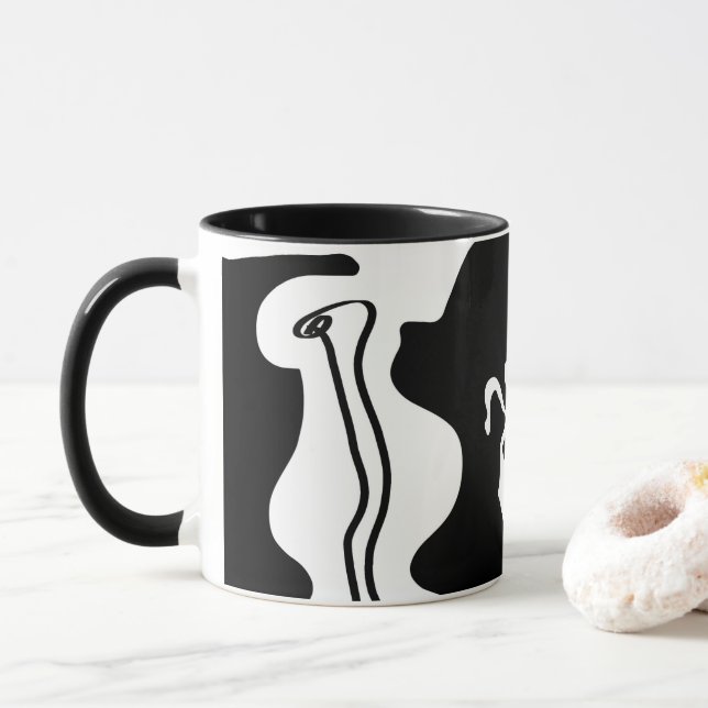 Offsetkammer: Abstrakt Schwarz, Weiß und Rot Tasse (Mit Donut)