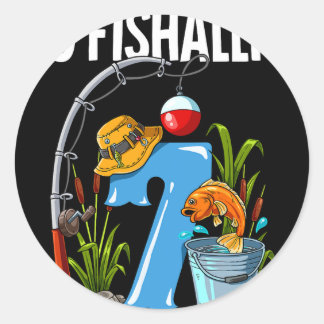 O'fishally 7 Jahre alt 7. Geburtstag Angeln 1  Runder Aufkleber
