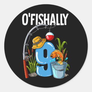 O'fishally 9 Jahre alt 9. Geburtstag Angeln Runder Aufkleber