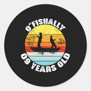 O'fishally 9 Jahre alte Fischerei-Geburtstags-Them Runder Aufkleber