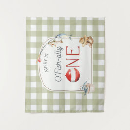 Ofishally One Birthday Personalized Banner  Wandteppich