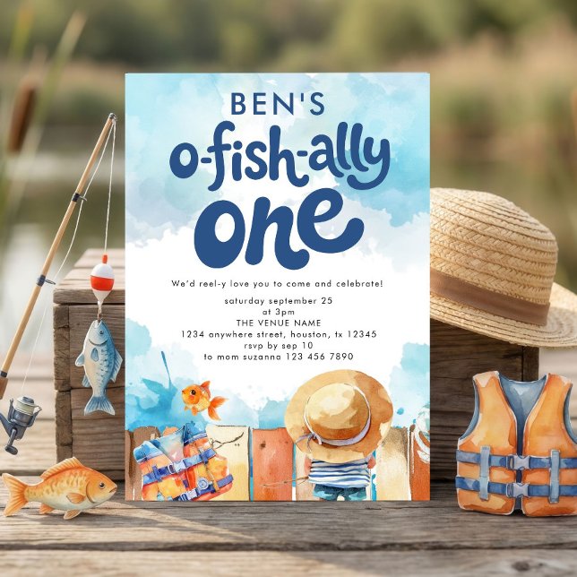 Ofishally One Fisherman Boy 1st Birthday Einladung (Von Creator hochgeladen)