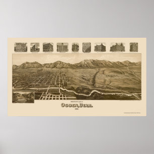 Ogden, UT Panoramablick Karte - 1890 Poster