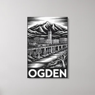 Ogden Utah Skyline Schwarz Weiß Leinwanddruck
