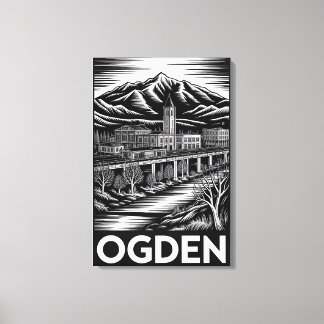 Ogden Utah Skyline Schwarz Weiß Leinwanddruck