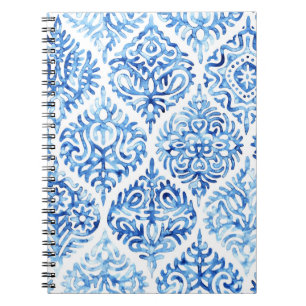 Ogee Elegance: Wasserfarbe weiß-blau Notizblock