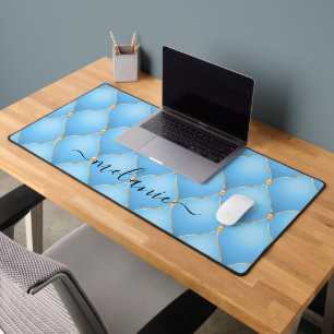 Ogee Gold Diamond Tufted Sky Blue Individuelle Nam Schreibtischunterlage