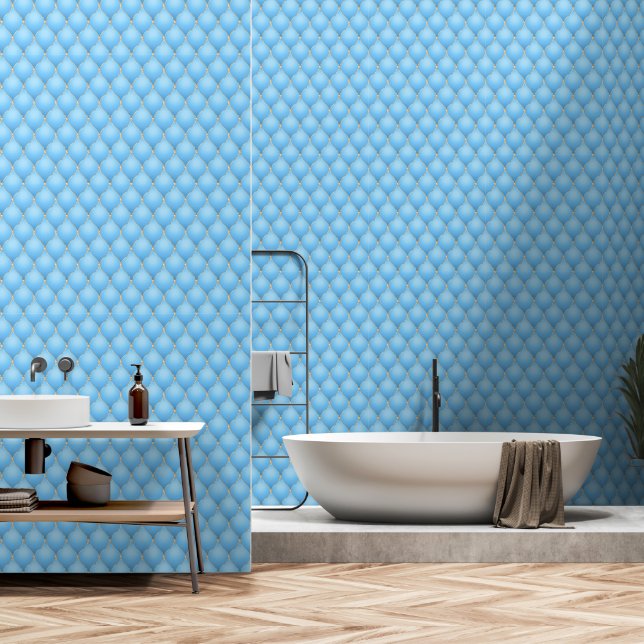 Ogee Gold Diamond Tufted Sky Blue Tapete (Badezimmer)