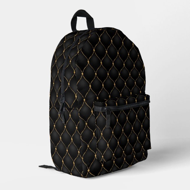 Ogee Gold Diamonds Tufted Black Backpack Bedruckter Rucksack (Rückseitige Ecke links)
