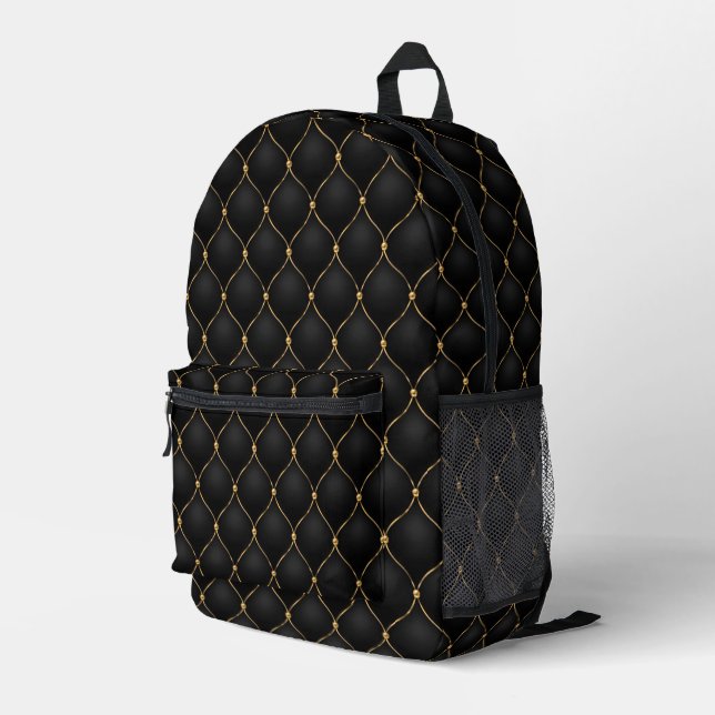 Ogee Gold Diamonds Tufted Black Backpack Bedruckter Rucksack (Rückseitige Ecke Rechts)