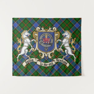 Ogilvy Clan Abzeichen & Unicorns mit Tartan Wandteppich