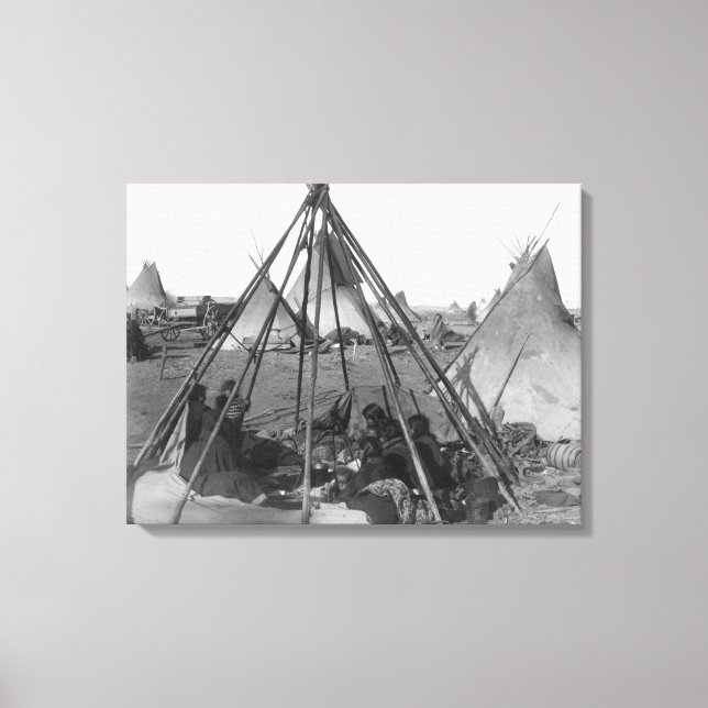 Oglala Frauen und Kinder in Tipi Leinwanddruck (Vorderseite)