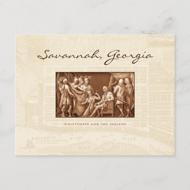 Oglethorpe und die Amerikanische Ureinwohner Postkarte (Vorderseite)