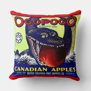 Ogopogo kanadische Äpfel Fruchtkisten Etikett Druc Kissen