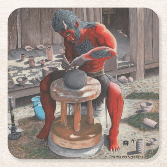 Ogre Potter Making Pot Fantasy Art Paper Untersetz Rechteckiger Pappuntersetzer (Vorderseite)
