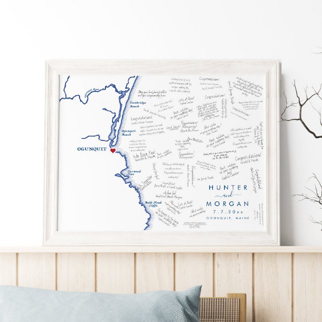 Ogunquit Maine Wedding Modern Guest Book Poster (This Ogunquit Maine map wedding guest book poster is perfect for your Maine destination wedding)