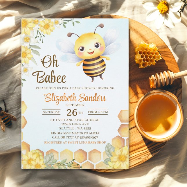 Oh Babee, Baby shower with Cute Wild bee Einladung (Von Creator hochgeladen)