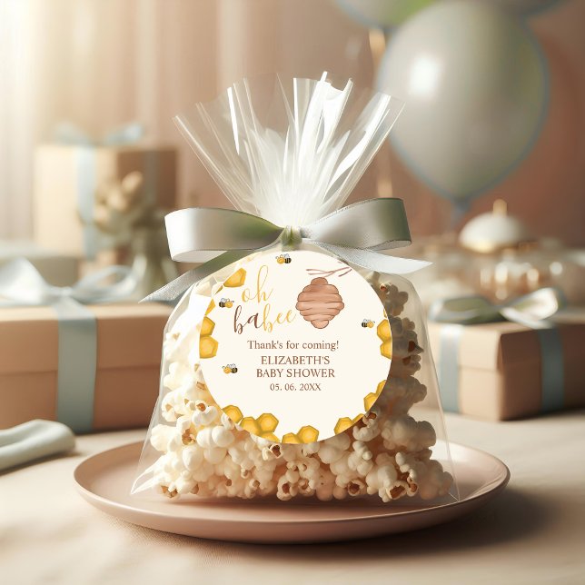 Oh Babee, Bee Watercolor Baby shower Runder Aufkleber (Von Creator hochgeladen)