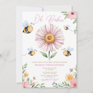 Oh Babee Mommy zu Baby Dusche Pink Sonnenblumen Einladung