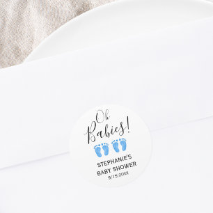 Oh Babies Blaue Füße Zwillinge Baby Shower Runder Aufkleber