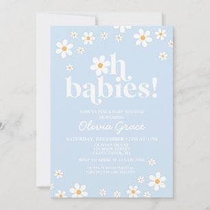 Oh Babies! Helle blaue Baby Shower mit Gänseblümch Einladung