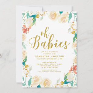 Oh Babies Peach Floral Glitzer Twins Baby Dusche Einladung