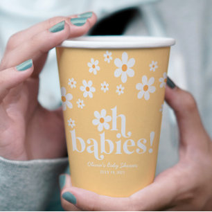 Oh Babies Retro Gänseblümchen gelbe Babyparty Pappbecher