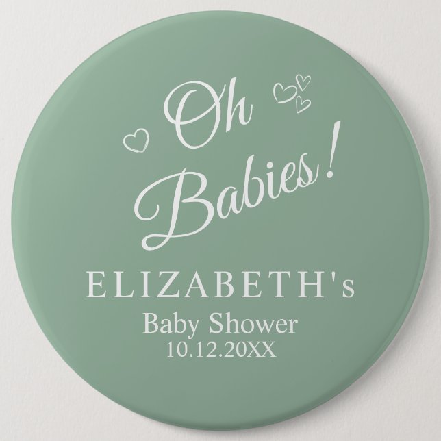 Oh Babies Sage Green Twin Baby Shower Button (Vorderseite)