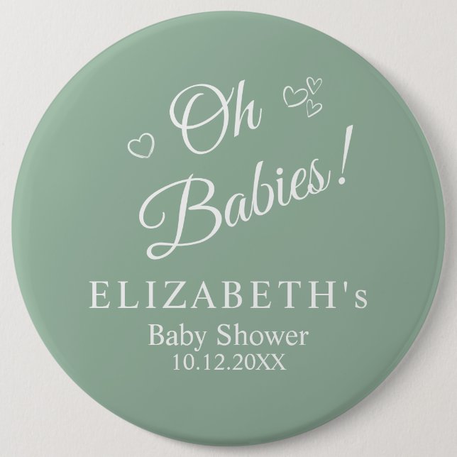 Oh Babies Salbeigrüne Zwillings-Baby-Party-Ansteck Button (Vorderseite)