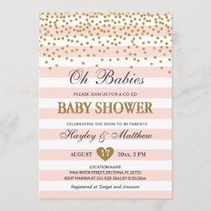Oh Babies Twin Girls Co-ed Baby Shower Blush Gold Einladung