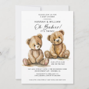 Oh Babies Twins Aquarell Bears Babydusche Einladung
