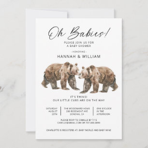 Oh Babies Twins Aquarell Bears Babydusche Einladung