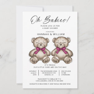 Oh Babies Twins Aquarell Bears Babydusche Einladung