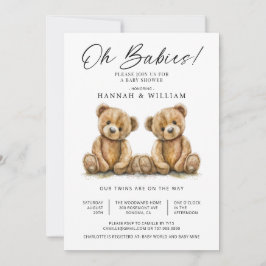 Oh Babies Twins Watercolor Teddy Bears Babydusche Einladung