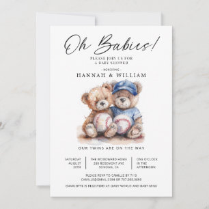 Oh Babies Zwillings-Wasserfarbe-Teddybären-Baby-Pa Einladung