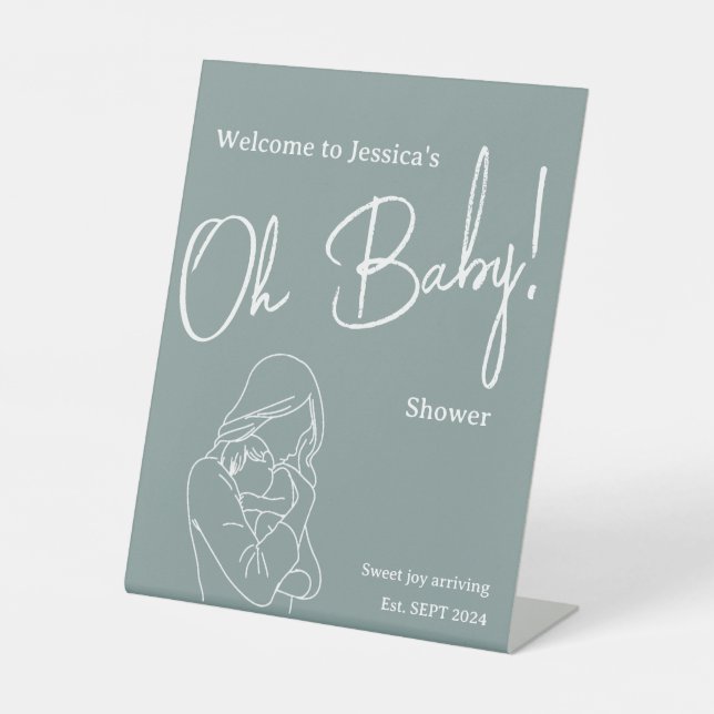 "Oh Baby!" 2024 Babydusche Einladung Sockelschild (Vorderseite)