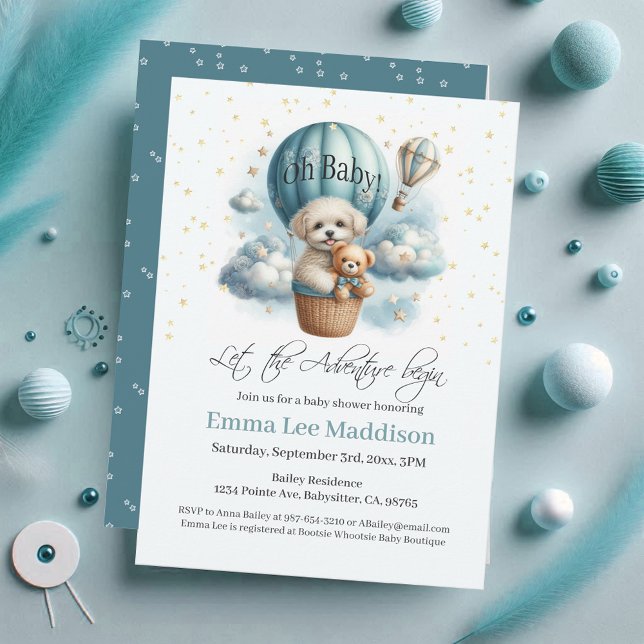 Oh Baby Adventure beginnt Welpe in Hot Air Ballon Einladung (Von Creator hochgeladen)