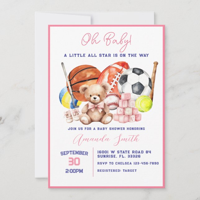 Oh Baby ALL STAR SPORT Baby Shower Invitation Einladung (Vorderseite)