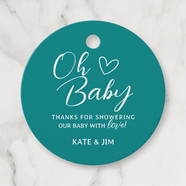 Oh Baby Aquamarin Gender Neutral Baby Dusche Danke Geschenkanhänger (Vorderseite)